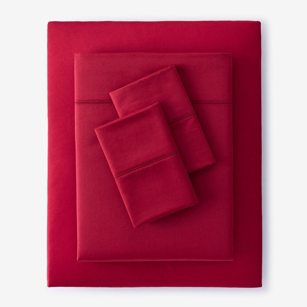 new Charter Club Damask Solid 550 TC Cotton QUEEN Sheet Set in POMEGRANATE